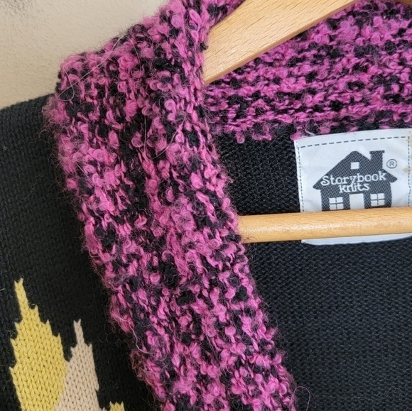 Storybook Knits | Colorful Floral Cardigan Sweater with Striped Sleeves Size 1X - Picture 3 of 6